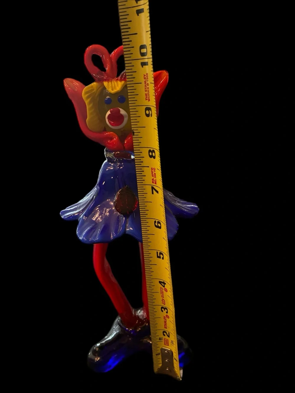 Colorful Clown Handblown Glass Figurine - Blue & Red Decorative Accent